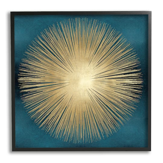 Stupell Industries Abstract Deco Sunburst Shape Over Dark Blue in Frame Wall Art
